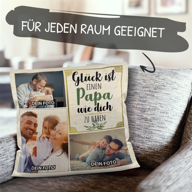 Kissen in Leinenoptik f&uuml;r M&auml;nner - Gl&uuml;ck ist - Papa