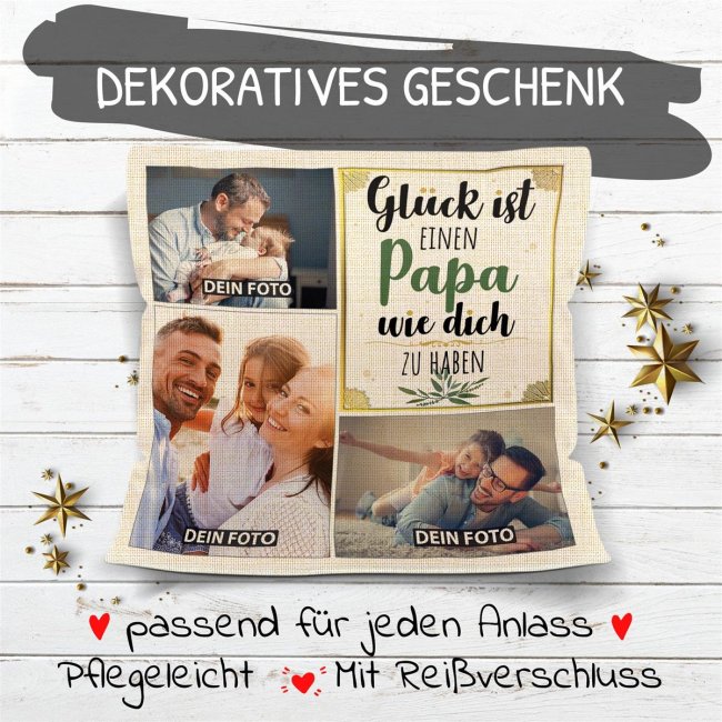 Kissen in Leinenoptik f&uuml;r M&auml;nner - Gl&uuml;ck ist - Papa