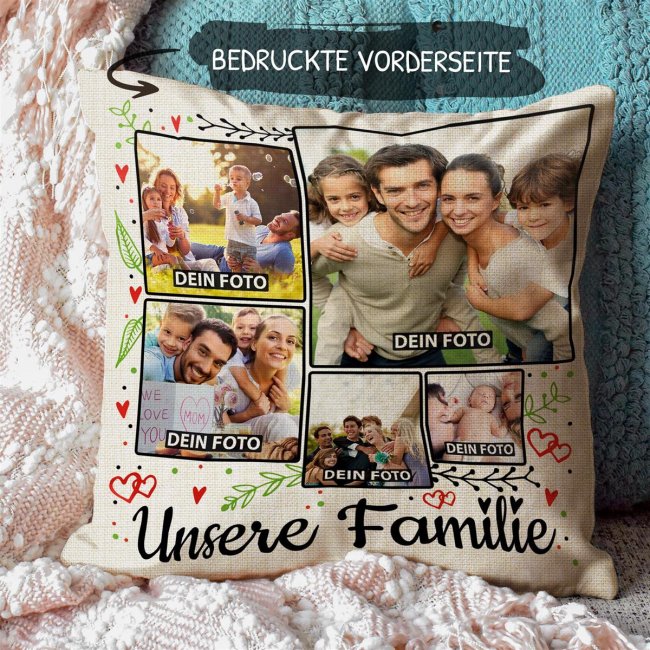 Kissen in Leinenoptik mit Fotocollage - Familie