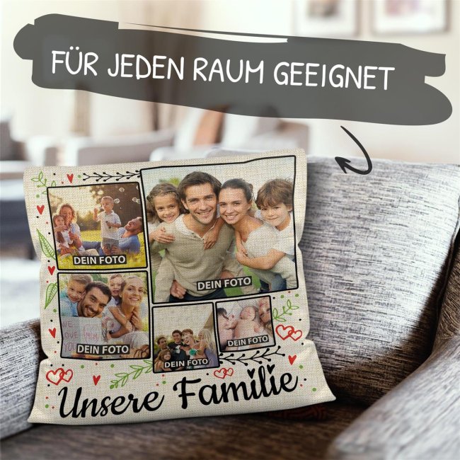 Kissen in Leinenoptik mit Fotocollage - Familie