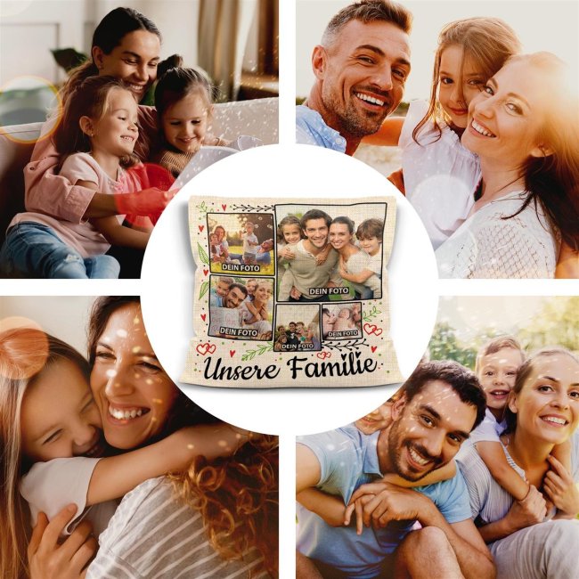 Kissen in Leinenoptik mit Fotocollage - Familie