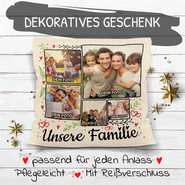 Kissen in Leinenoptik mit Fotocollage - Familie