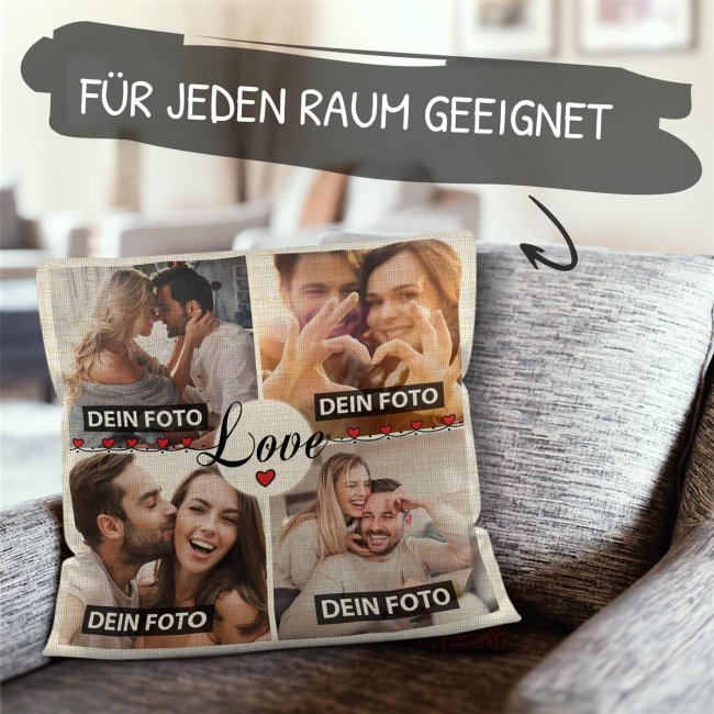 Kissen in Leinenoptik mit Fotocollage - Liebe