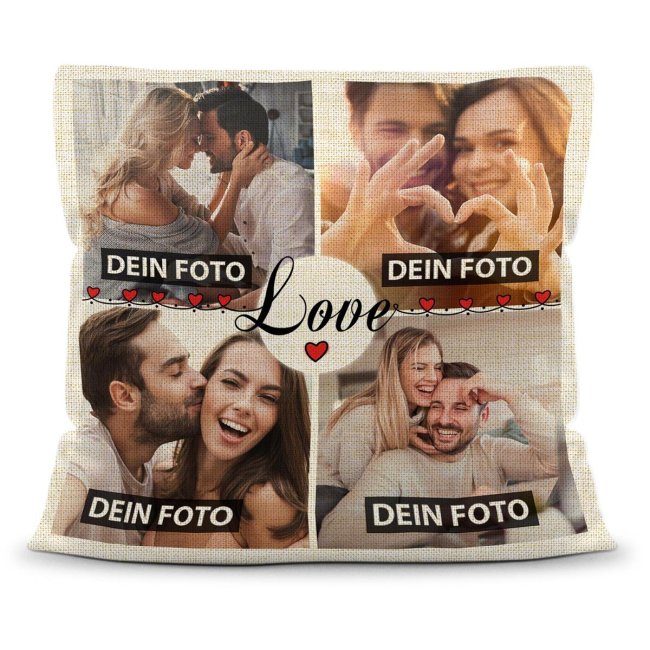 Kissen in Leinenoptik mit Fotocollage - Liebe