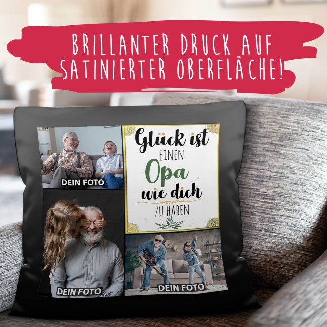 Satinkissen f&uuml;r M&auml;nner - Gl&uuml;ck ist - Opa