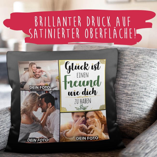 Satinkissen f&uuml;r M&auml;nner - Gl&uuml;ck ist - Freund