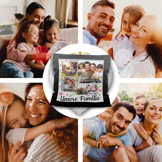 Satinkissen mit Fotocollage - Familie