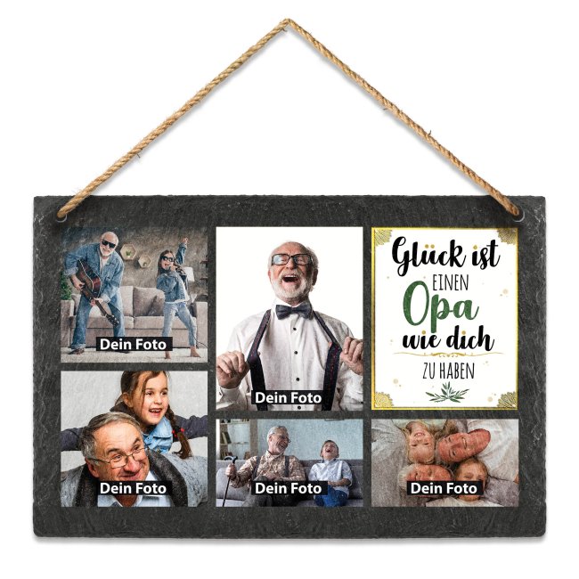 Schieferplatte für Opa mit Fotos gestalten - zum Aufhängen