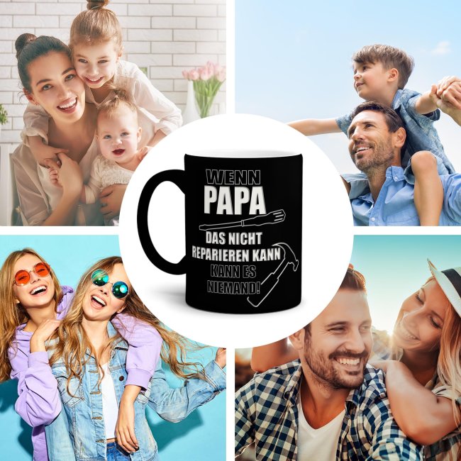 Tasse mit Gravur - Wenn Papa es nicht reparieren kann - Schwarz