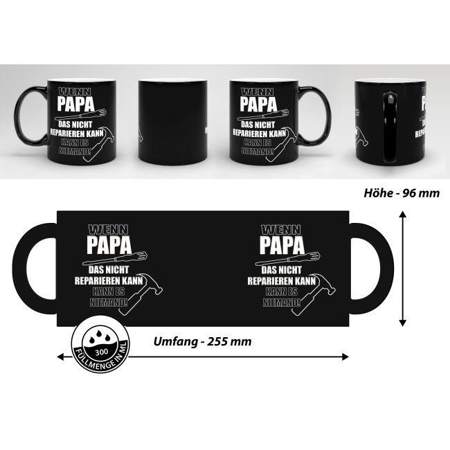 Tasse mit Gravur - Wenn Papa es nicht reparieren kann - Schwarz