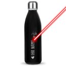 Glas-Trinkflasche schwarz mit Name &amp; Symbol gravieren...