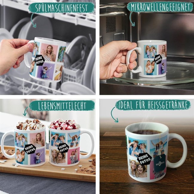 Tasse mit Fotocollage f&uuml;r 10 Fotos - Innen &amp; Henkel Schwarz