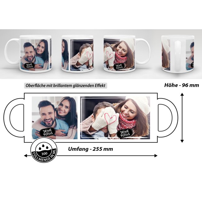Tasse mit Fotocollage f&uuml;r 2 Fotos - Wei&szlig;
