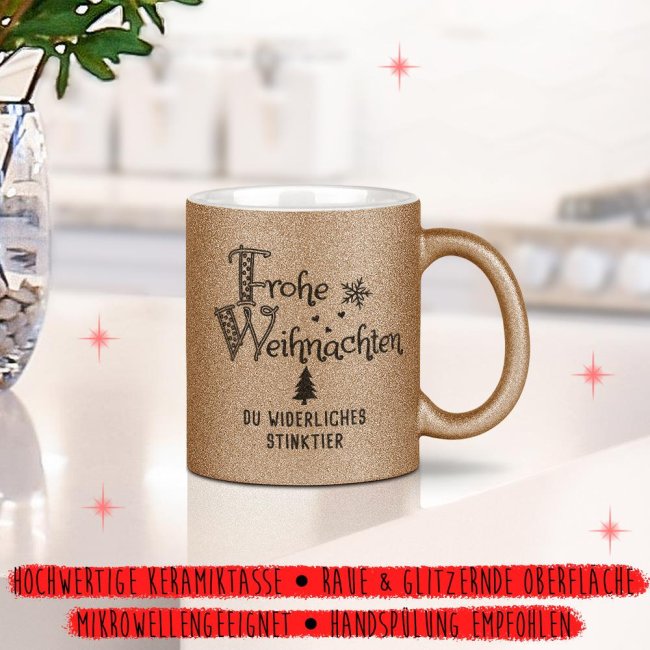 Glitzertasse Weihnachten - Du widerliches Stinktier! - Gold