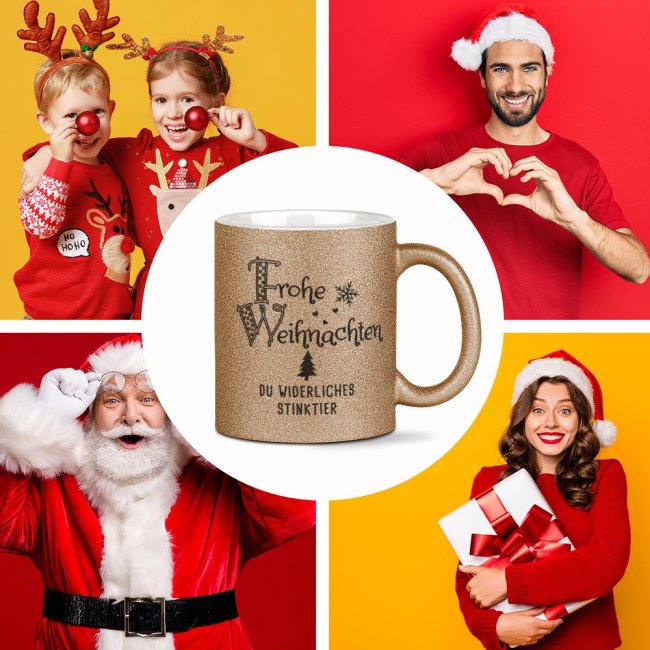 Glitzertasse Weihnachten - Du widerliches Stinktier! - Gold