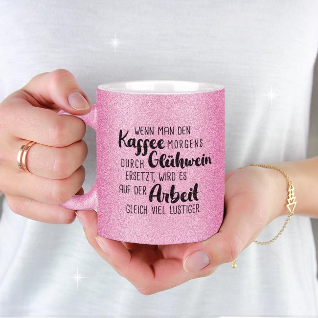 Glitzertasse - Kaffee gegen Gl&uuml;hwein ersetzen - Rosa