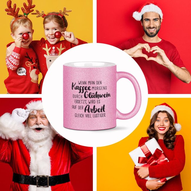 Glitzertasse - Kaffee gegen Gl&uuml;hwein ersetzen - Rosa