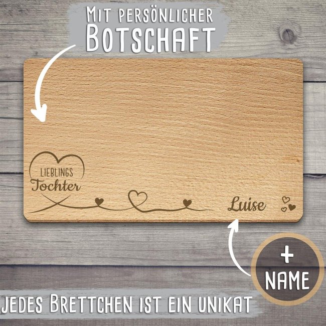 Holzbrett mit Gravur - Lieblings-Tochter - mit Wunschname