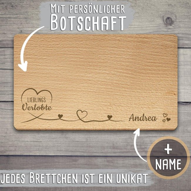 Holzbrett mit Gravur - Lieblings-Verlobte - mit Wunschname