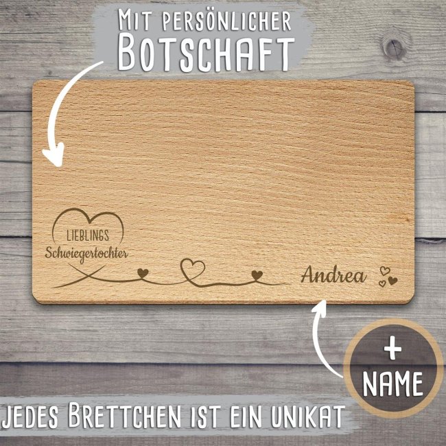 Holzbrett mit Gravur - Lieblings-Schwiegertochter - mit Wunschname