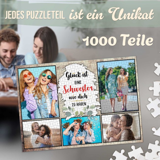 Foto-Puzzle f&uuml;r die Schwester  - Gl&uuml;ck ist - 1000 Teile in Metalldose