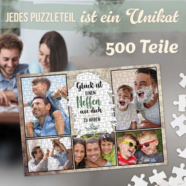 Foto-Puzzle f&uuml;r den Neffe  - Gl&uuml;ck ist - 500 Teile in Metalldose