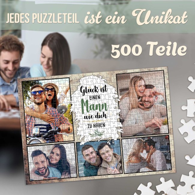 Foto-Puzzle f&uuml;r den Mann  - Gl&uuml;ck ist - 500 Teile in Metalldose