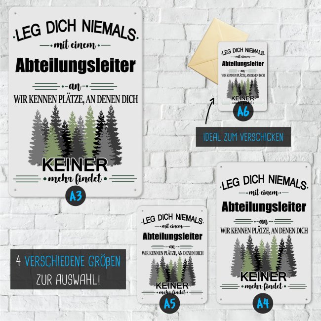 Blechschild - Leg dich niemals - Abteilungsleiter - A4