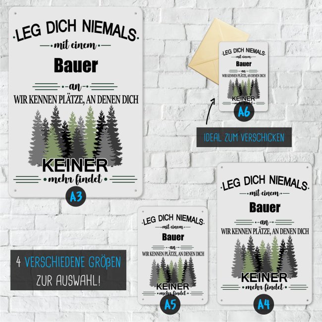 Blechschild - Leg dich niemals - Bauer - A4