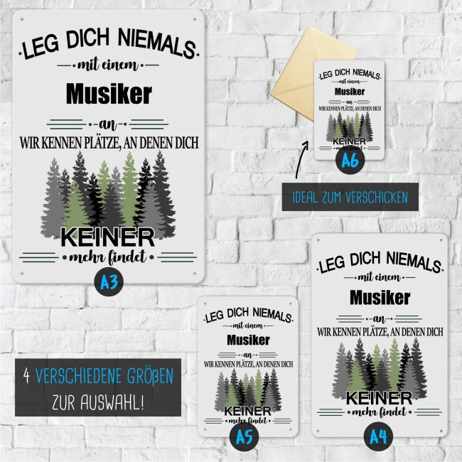 Blechschild - Leg dich niemals - Musiker - A4