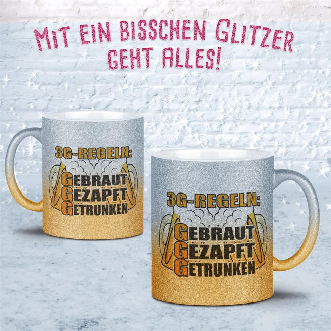 Glitzertasse - 3G-Regeln Bier Silber-Gold