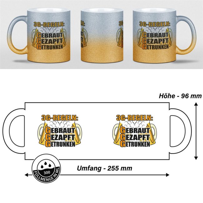 Glitzertasse - 3G-Regeln Bier Silber-Gold