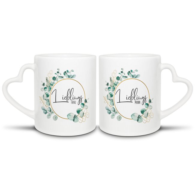 Partner-Tasse - LieblingsFrau,Mann - mit Name - 2er-Set mit Herzhenkel