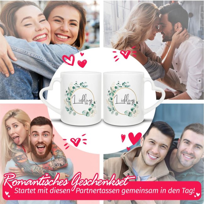 Partner-Tasse - LieblingsFrau,Mann - mit Name - 2er-Set mit Herzhenkel