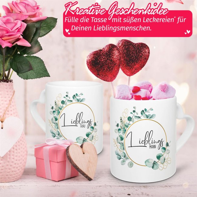 Partner-Tasse - LieblingsFrau,Mann - mit Name - 2er-Set mit Herzhenkel