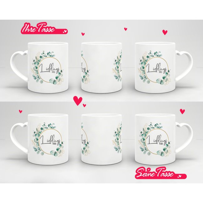 Partner-Tasse - LieblingsFrau,Mann - mit Name - 2er-Set mit Herzhenkel