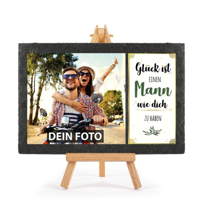 Schieferplatte f&uuml;r den Mann mit Foto auf Staffelei