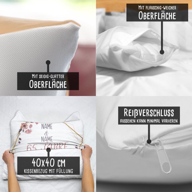 Hochzeitstag Kissen - Eiserne Hochzeit - mit Name &amp; Datum - R&uuml;ckseite Mokka