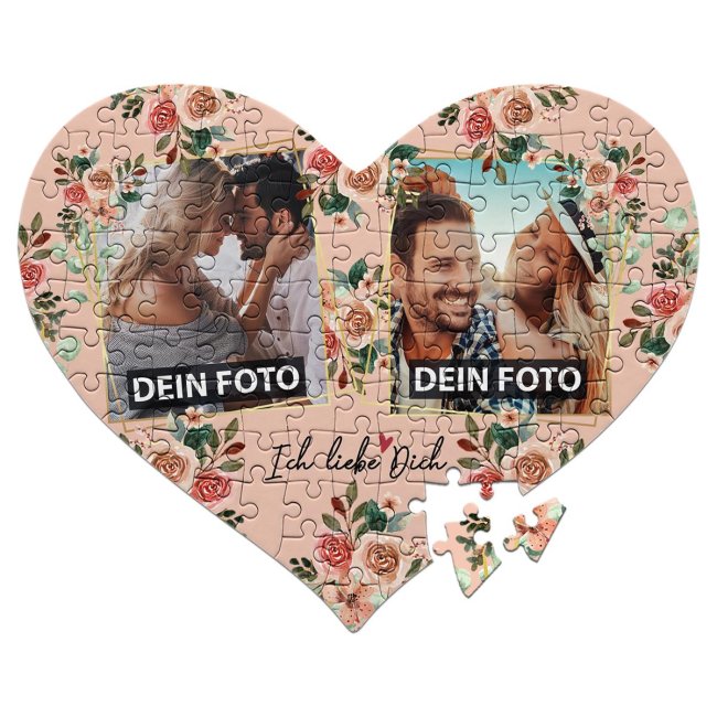 Herz Puzzle - Ich liebe dich - mit zwei Fotos gestalten