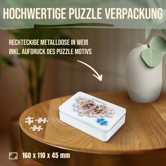 Herz Puzzle mit zwei Fotos - Ich liebe dich - 63 Teile in der Metalldose