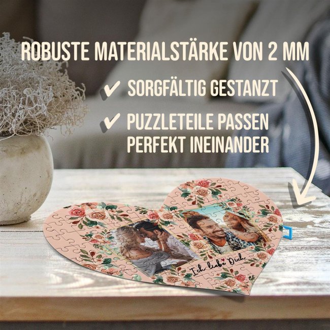 Herz Puzzle mit zwei Fotos - Ich liebe dich - 114 Teile in der Metalldose