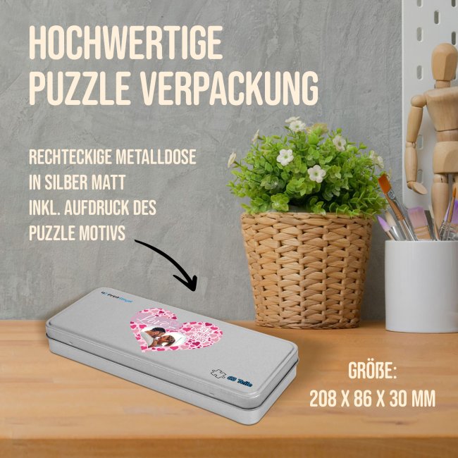 Herz Puzzle mit Foto - Love you - 63 Teile in der Metalldose