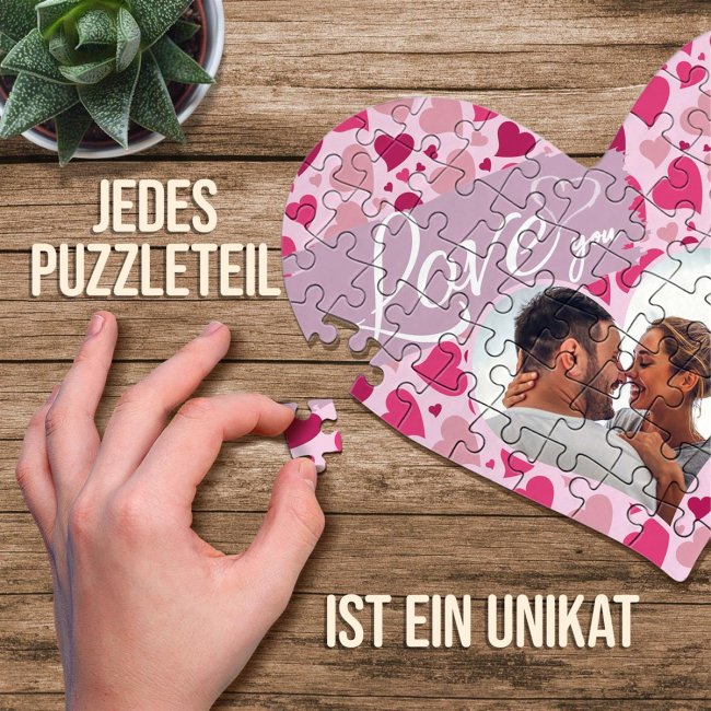 Herz Puzzle mit Foto - Love you - 63 Teile in der Metalldose