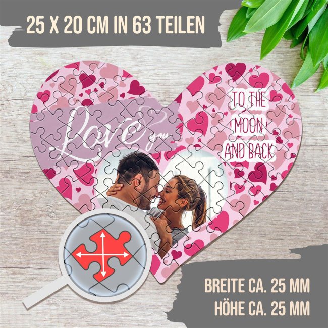 Herz Puzzle mit Foto - Love you - 63 Teile in der Metalldose