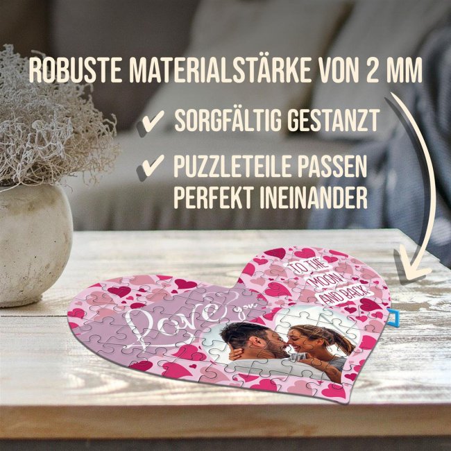 Herz Puzzle mit Foto - Love you - 63 Teile in der Metalldose