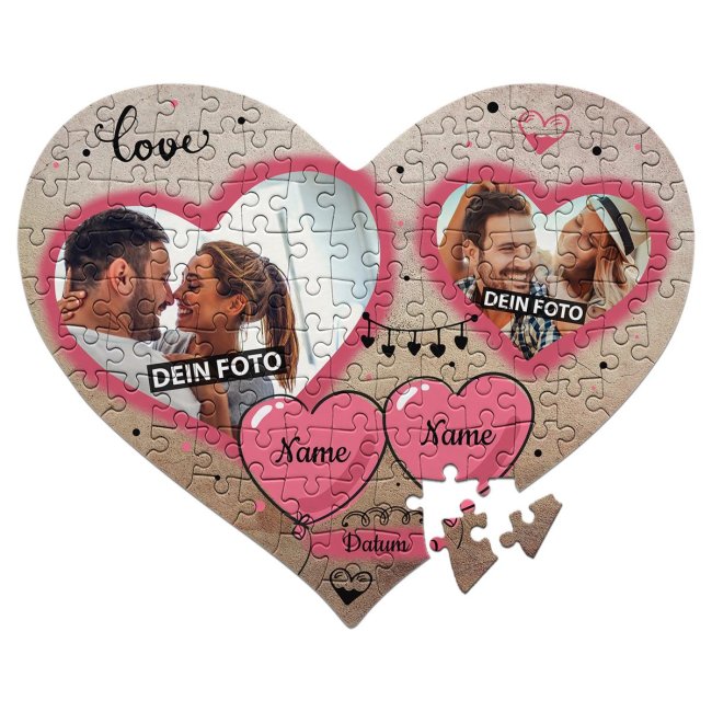 Herz Puzzle - Love - mit zwei Fotos, Namen und Datum gestalten
