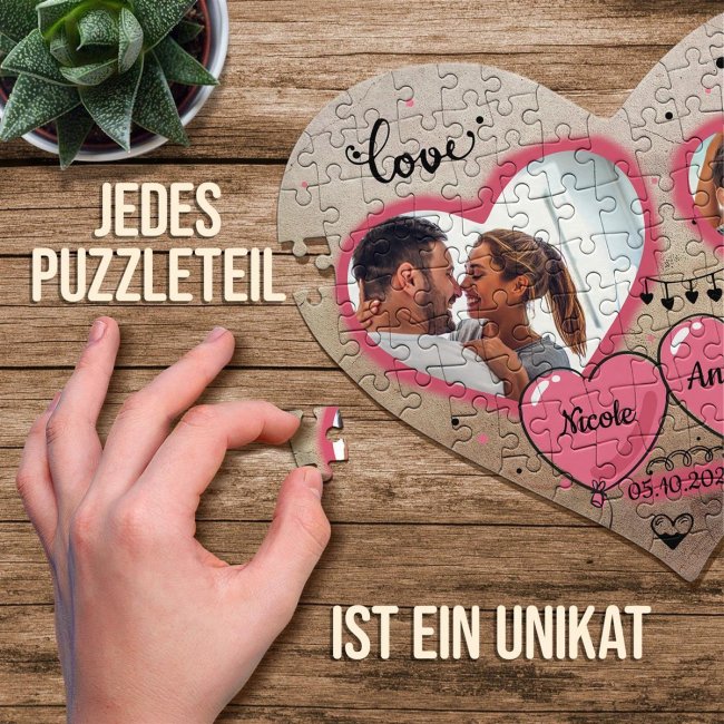 Herz Puzzle - Love - mit zwei Fotos, Namen und Datum gestalten