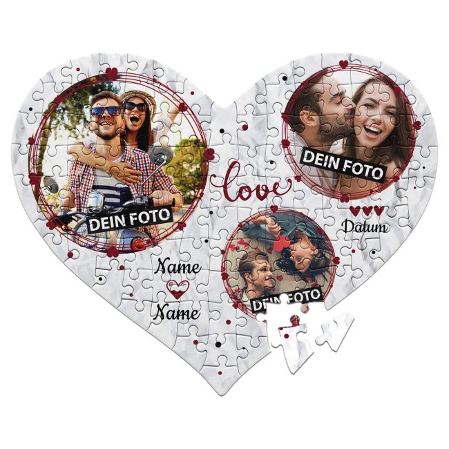 Herz Puzzle - Love - mit drei Fotos, Namen und Datum gestalten