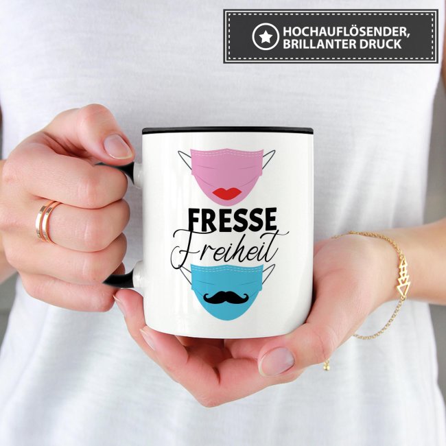 Lustige Keramiktasse - Fressefreiheit - Maske