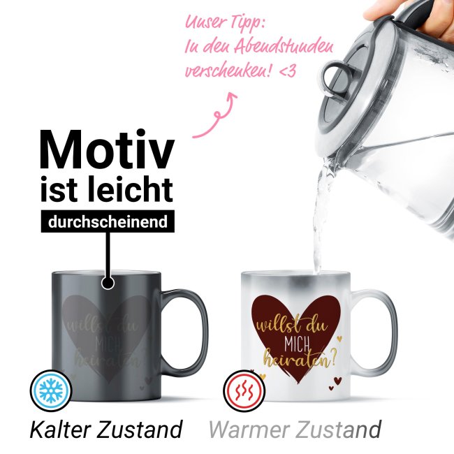 Zaubertasse - Willst du mich heiraten? Herz - Magic Mug